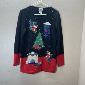 Nutcracker Womens SZ S Christmas Sweater Embroidered Holiday Dog Stockings Tree